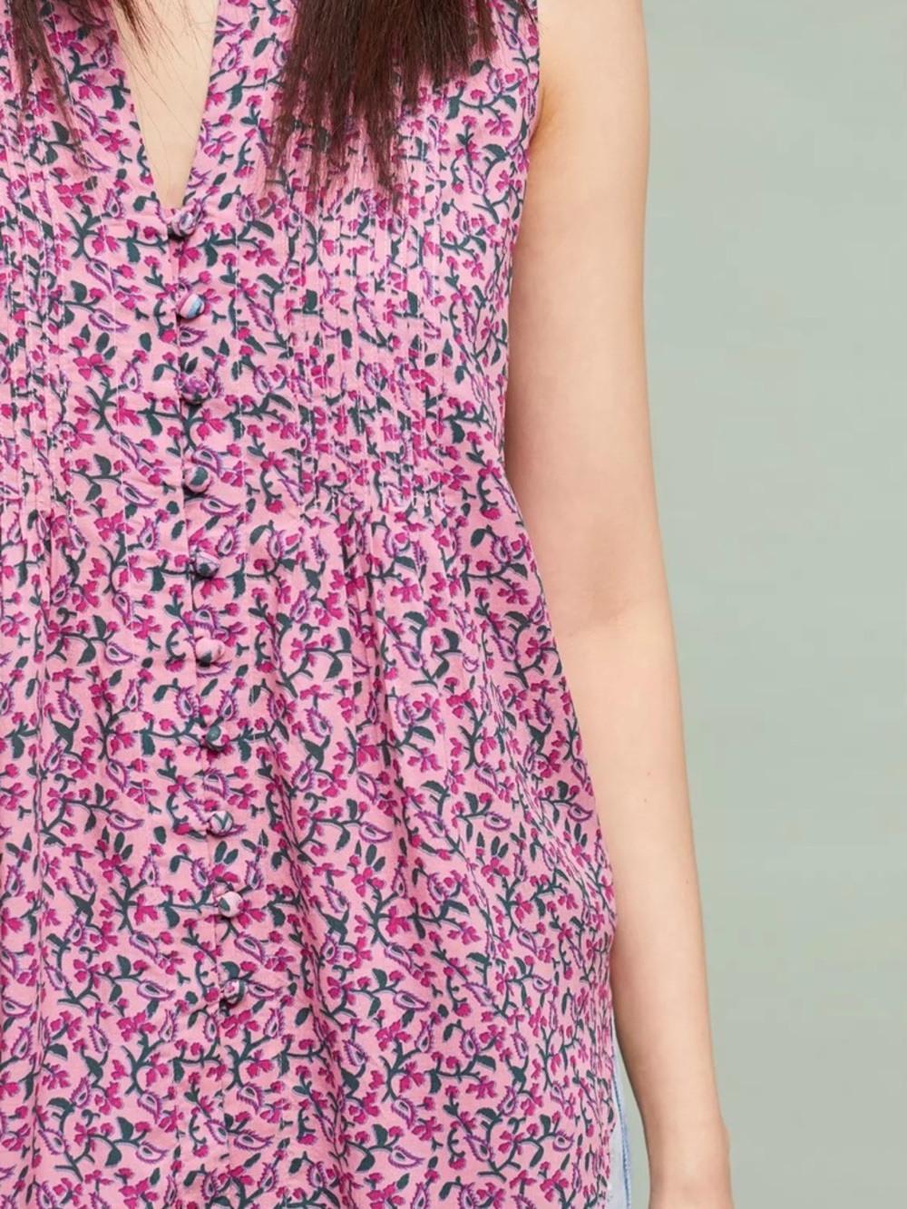 Anthropologie Maeve Sleeveless Pintuck Floral Blouse Pink Boho Top Women's - Picture 7 of 9